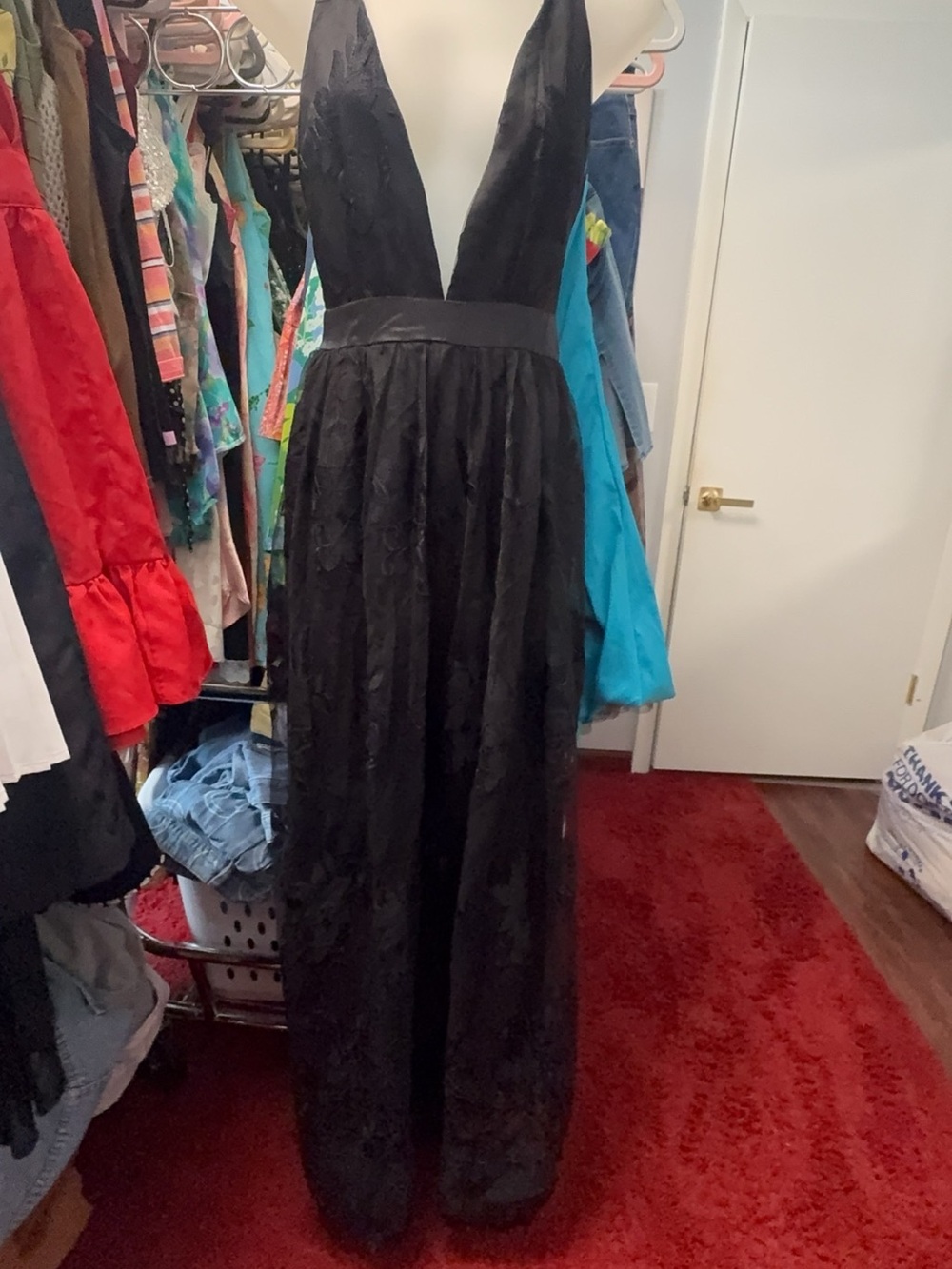 Black Deep V-Neck Maxi Dress
